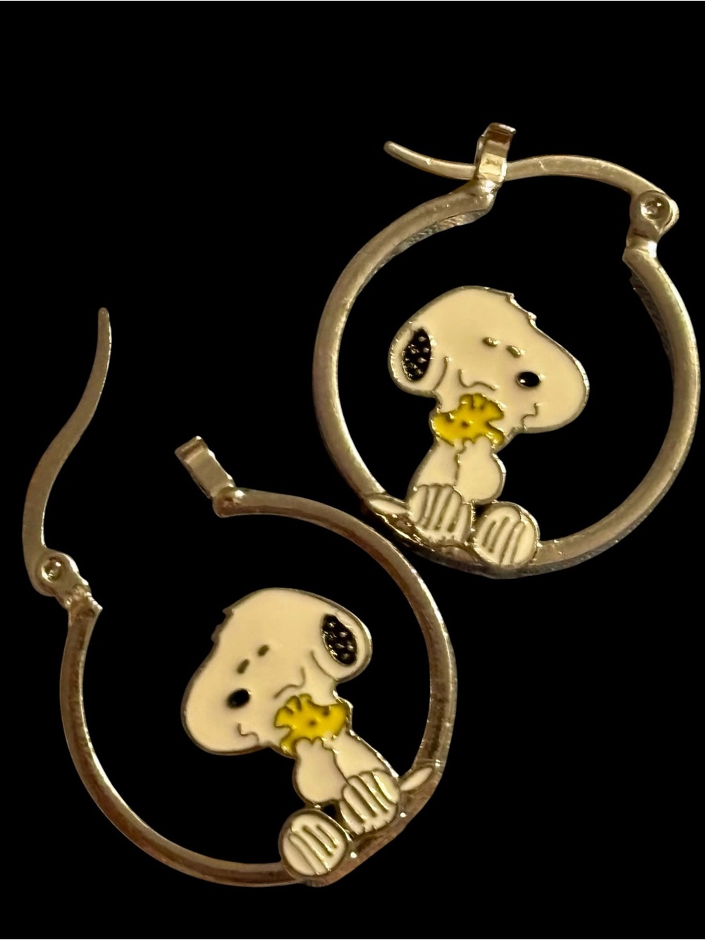 Snoopy Hoop Charm Earrings with Woodstock Accent - White & Yellow